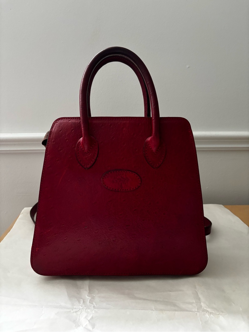 RARE Vintage Mulberry Red Ostrich Leather Bag/ Backpack - Picture 12 of 16